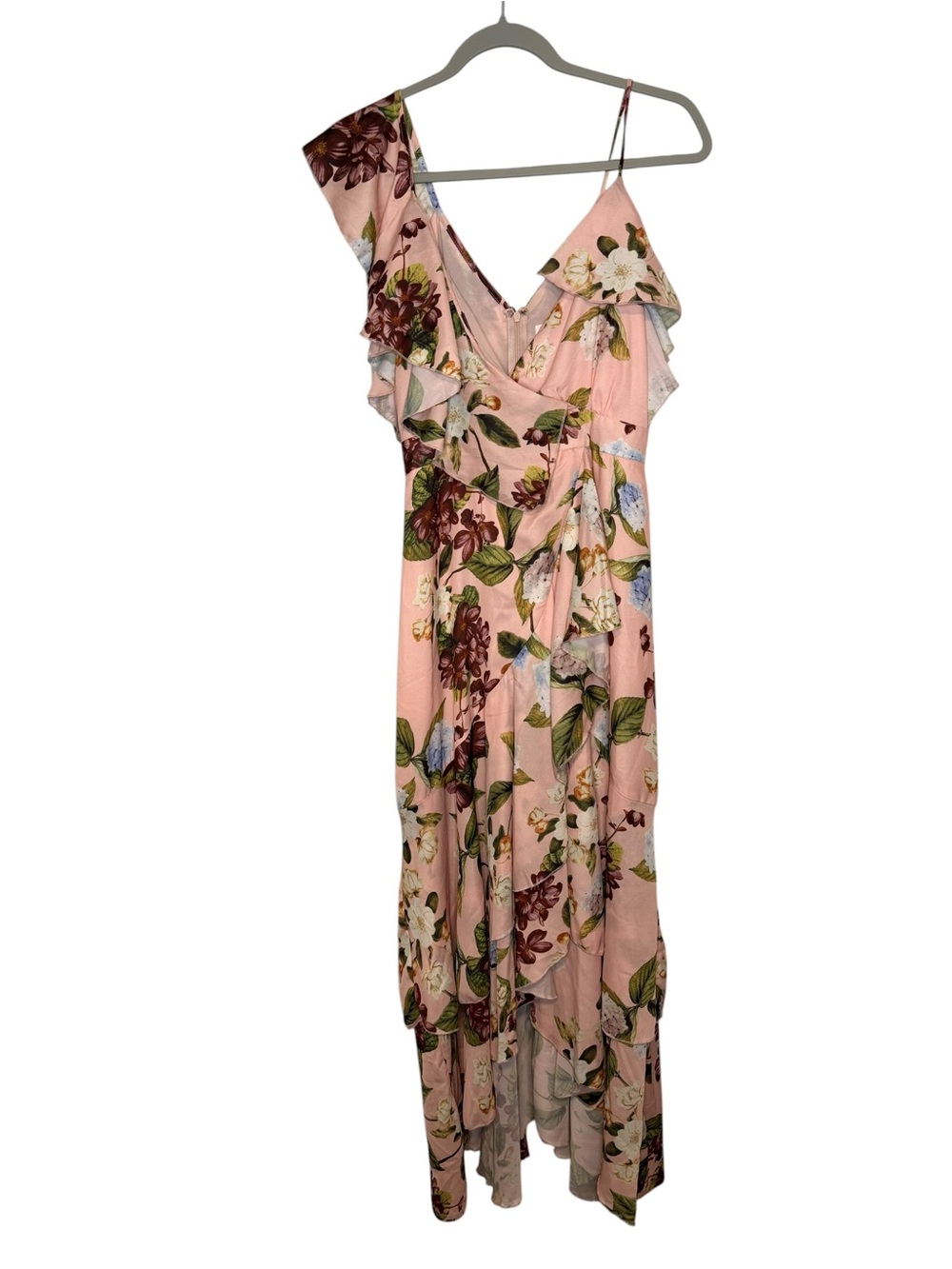 L’atiste By Amy Women’s Pink Floral Asymmetrical Ruffle Dress Size Small NWT